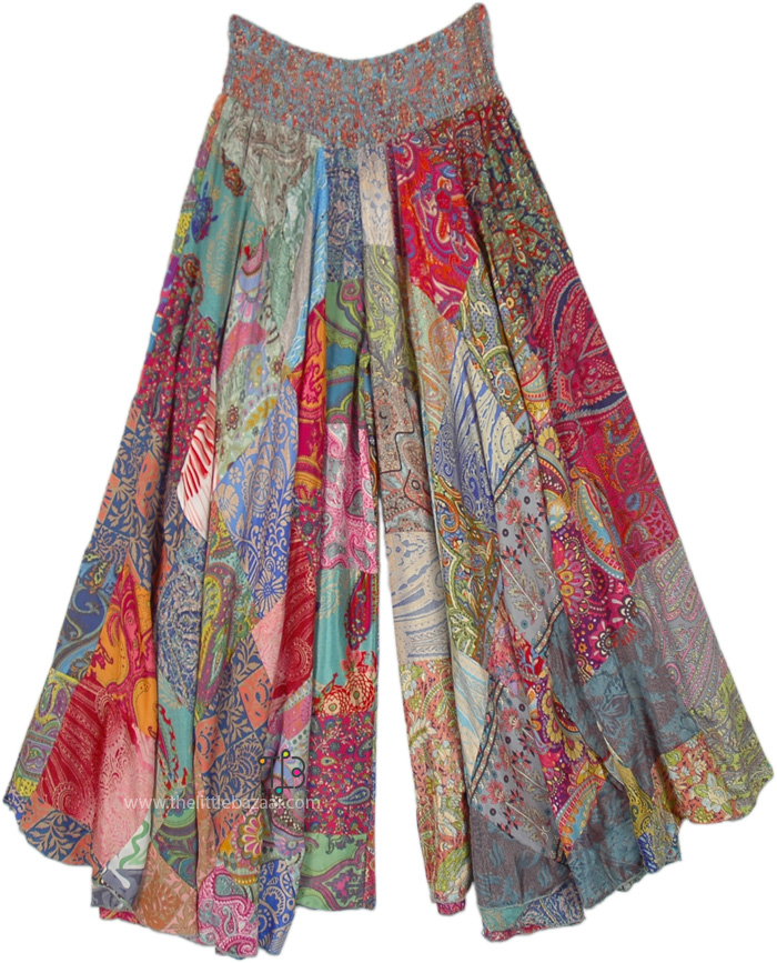 Nymphia Patchwork Split Skirt Pants in Poly Silk Blend by TLB