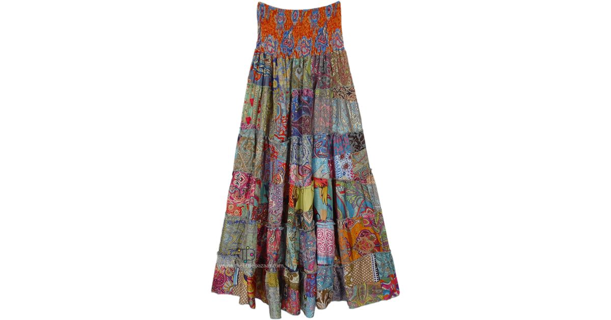 Prismatic Multi Patchwork Sustainable Long Skirt | Multicoloured ...