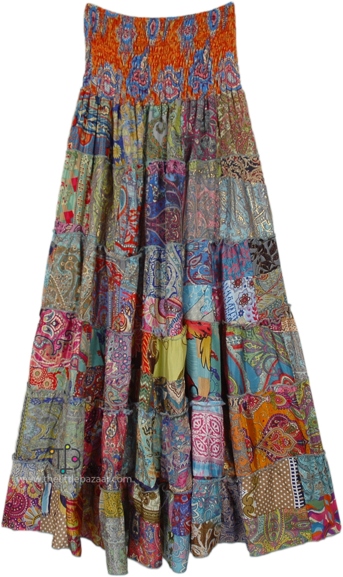 Prismatic Multi Patchwork Sustainable Long Skirt