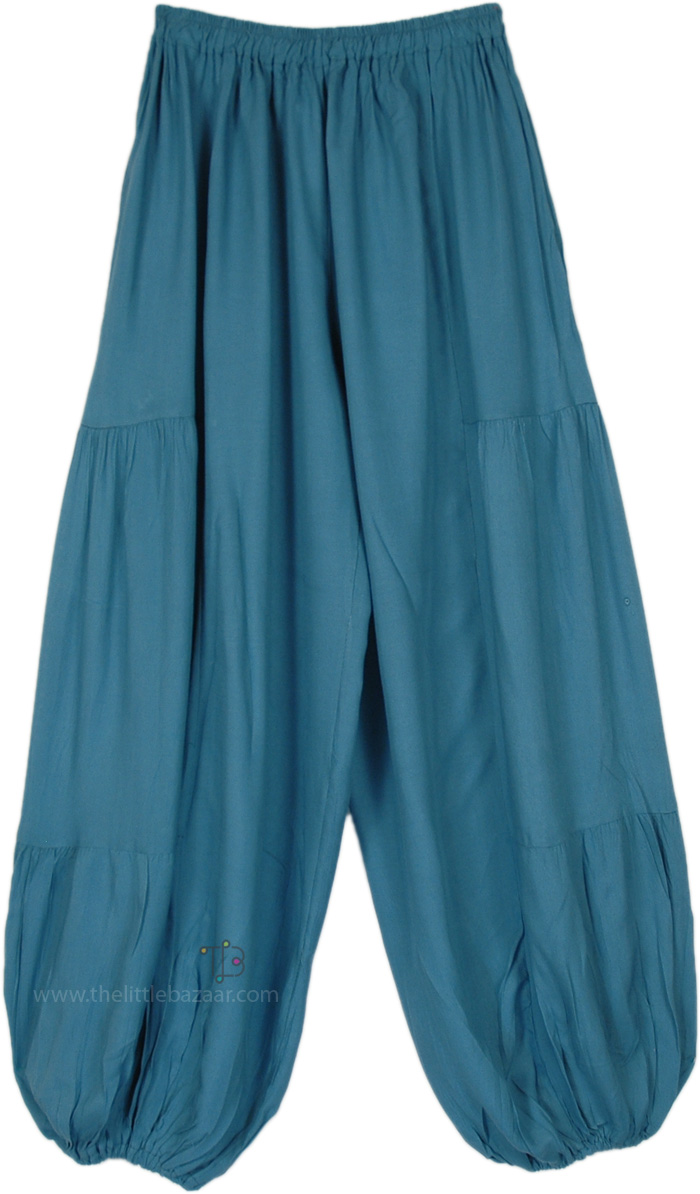 Toasty Teal Solid Rayon Harem Trousers
