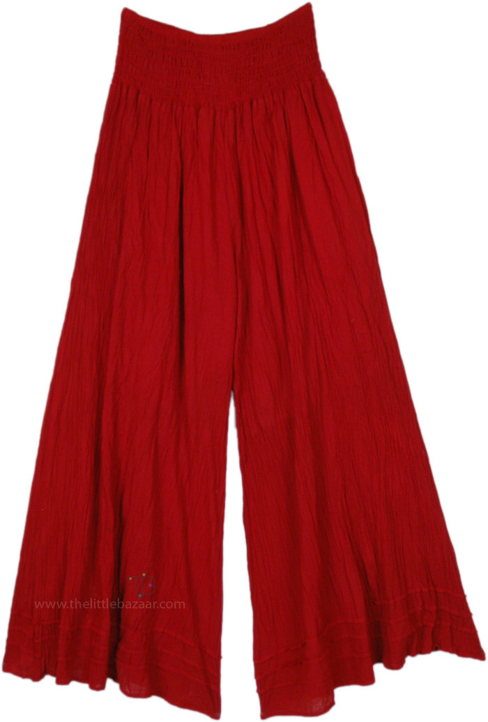 Red Berries Wide Leg Shirred Waist Palazzo Pants