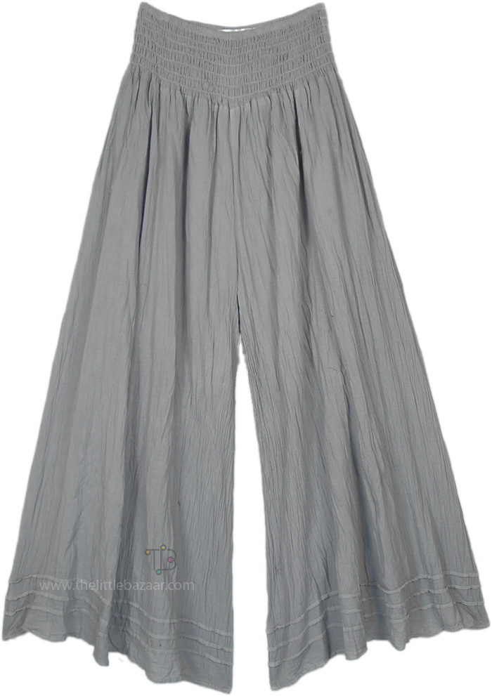 Light Grey Cotton Palazzo Pants with Pockets