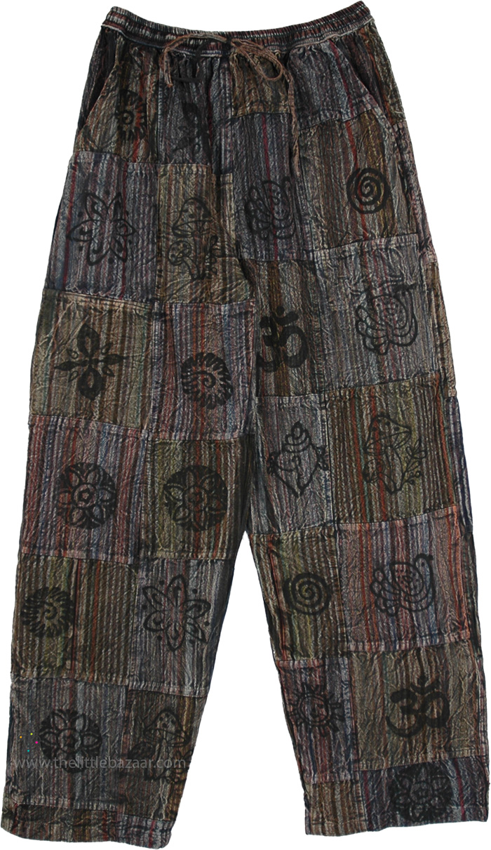 Charcoal Earth Patchwork Hippie Cotton Pants