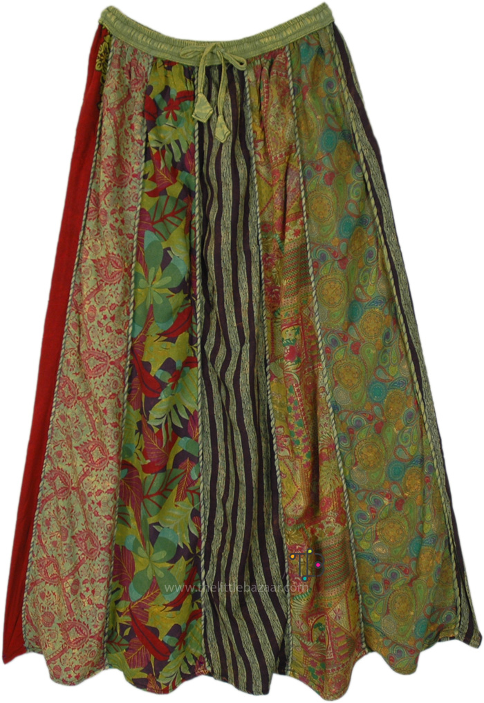 Green Bloom Long Panel Patchwork Long Skirt