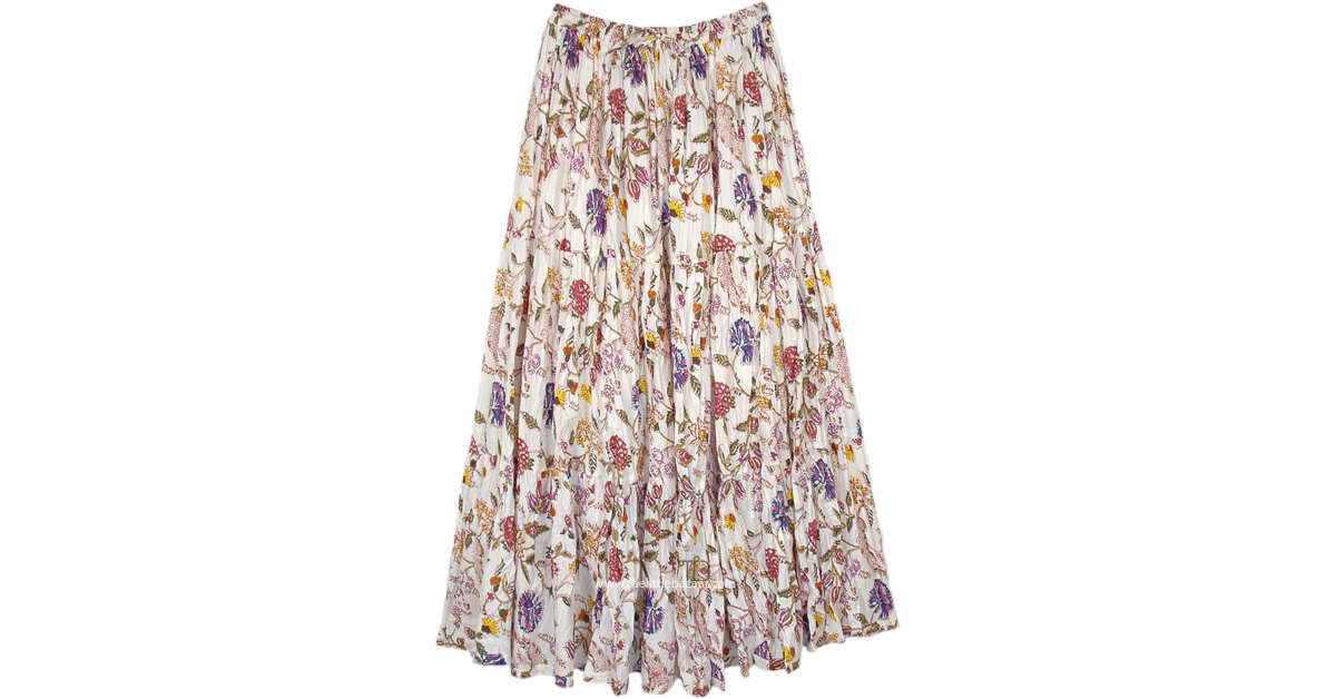 【関税＆送料込み】ChloAC Multicolor Linen Skirt Elastic Waist Chiffon Plus Size Blue Floral Swing Maxi Skirt
