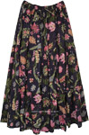 Navy Blue Blooms Long Cotton Panel Skirt