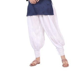 White Salwar Cotton Pants with Hand Embroidery