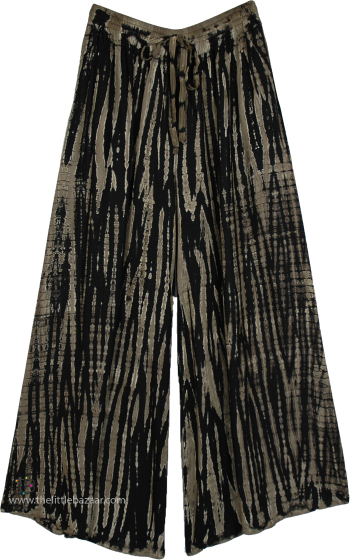 Black and Taupe Tie-Dye Wide-Leg Flow Pants