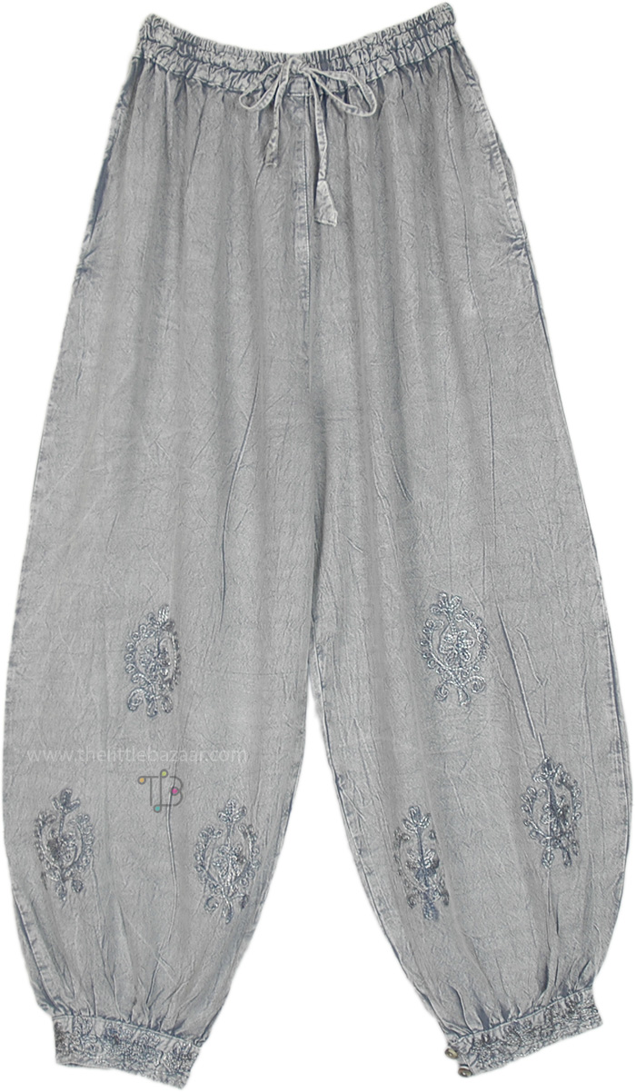 Comfy Grey Pants with closed Legs, Grey Waters Harem Pants with Pockets