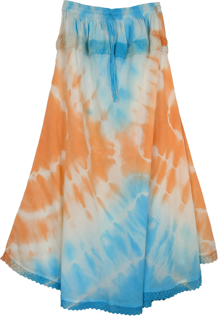 Swanky Orange Beachy Blue Long Skirt