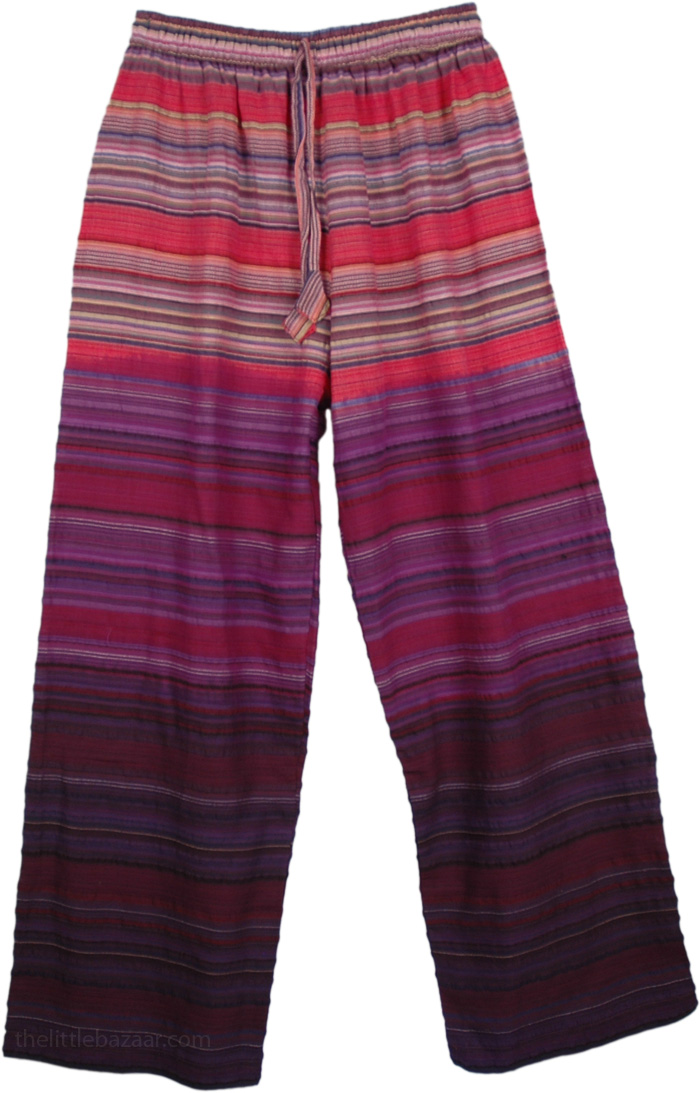 Purples Toned Stripes Bohemian Lounge Cotton Pants