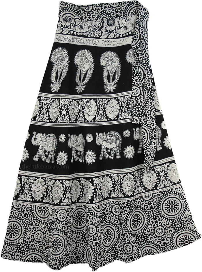 Summer Black White Elephant Wrap Skirt