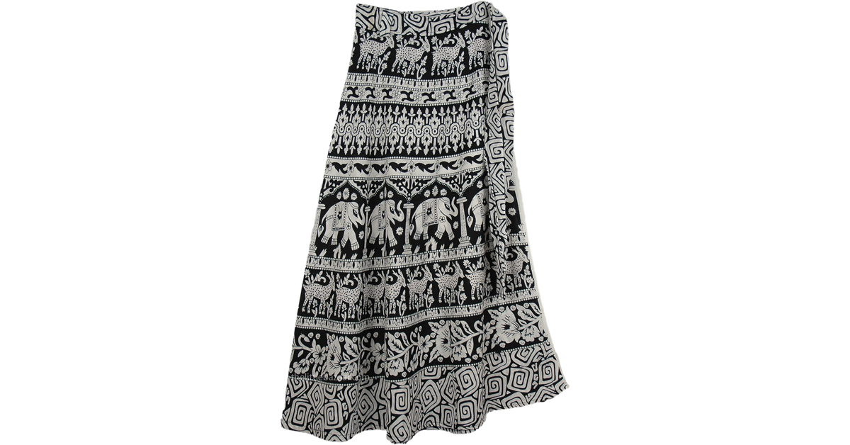 Sale:$9.99 Bloom Black White Wrap Long Skirt | Clearance | Black | Wrap ...