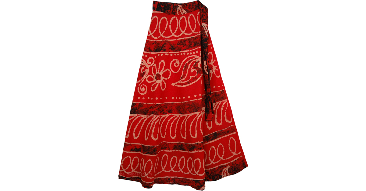 Cinnabar Long Cotton Wrap Skirt WrapAroundSkirt, Tall
