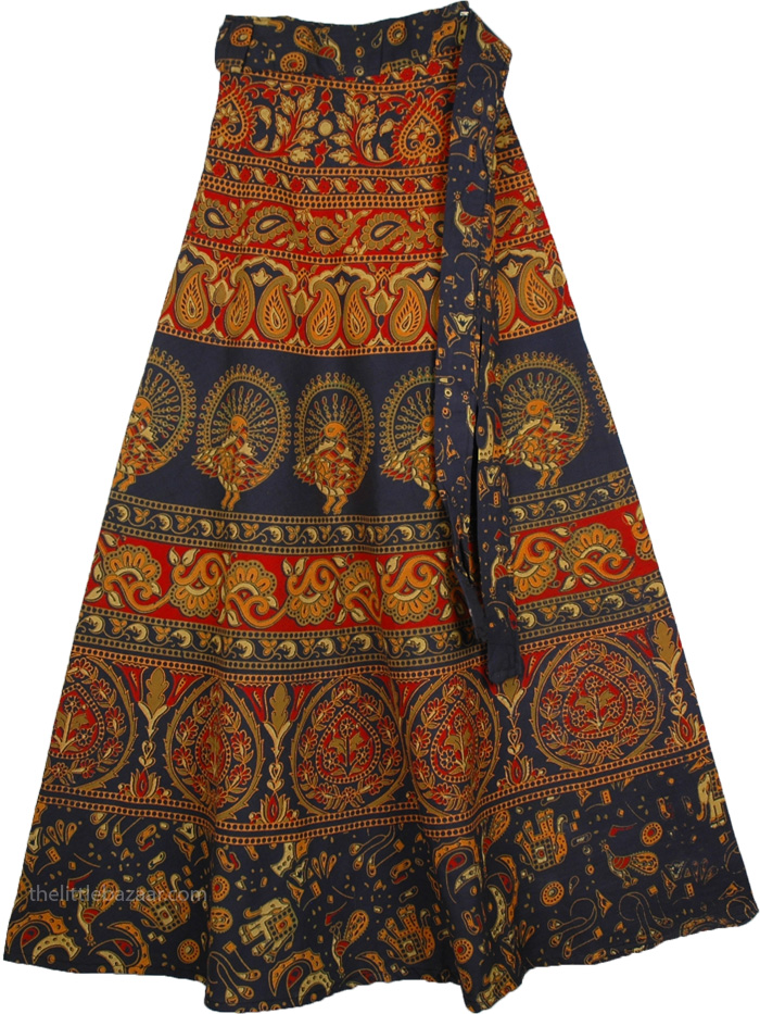 Blue Galore Ethnic Wrap Long Skirt | Wrap-Around-Skirt