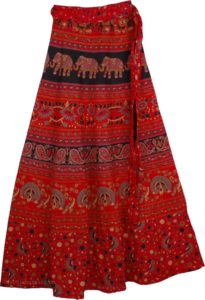 Block Print Red Blood Long Wrap Skirt