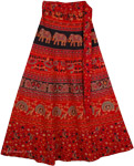 Block Print Red Wrap Style Skirt