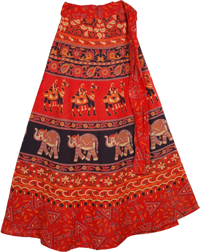 Red Black Wrap Around Ethnic Skirt