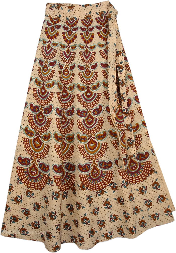 Indian Long Cream Printed Tie Around Skirt - Clearance - Sale on bags ...