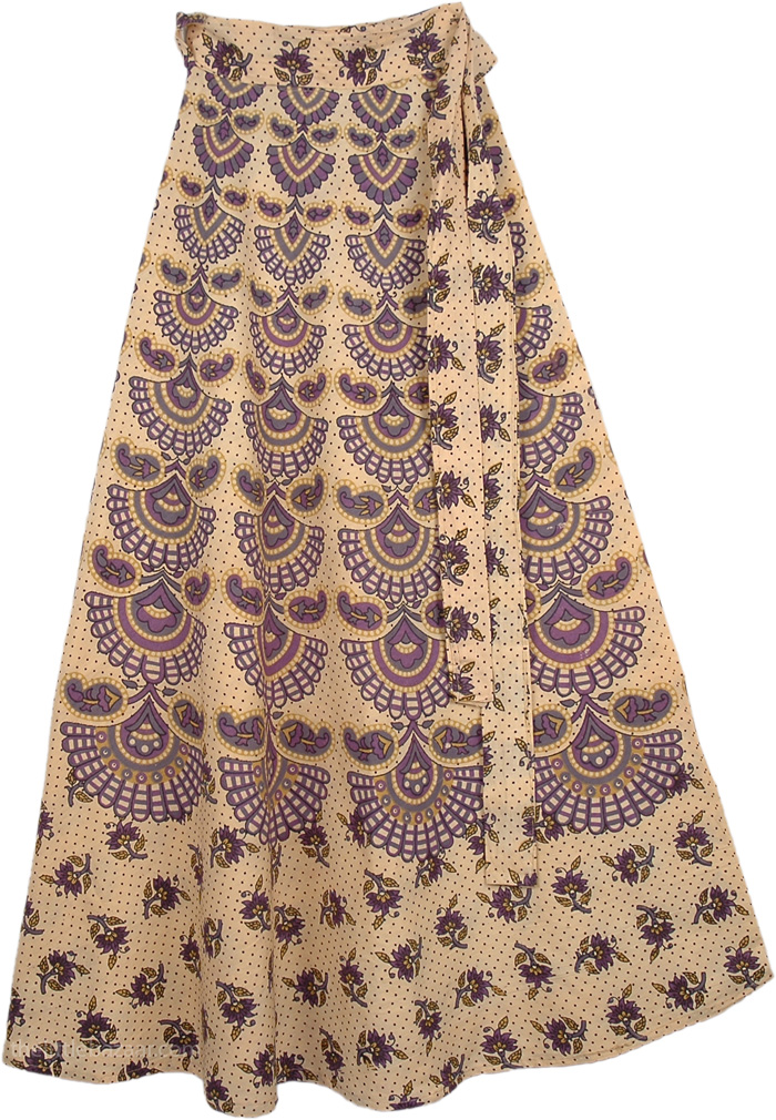 Indian Purple Cream Printed Tie Around Skirt - Clothing - Sale on bags ...