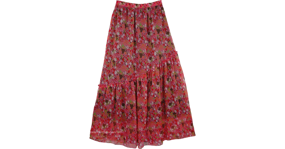 Sale:$12.99 Floral Printed Chiffon Long Skirt | Clearance | Pink | Sale ...