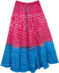 Pink Blue Hand Tie Dye Long Cotton Skirt from India
