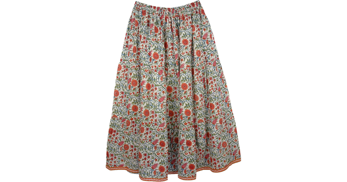 Chestnut Rose Floral Flexible Skirt | Green | Printed