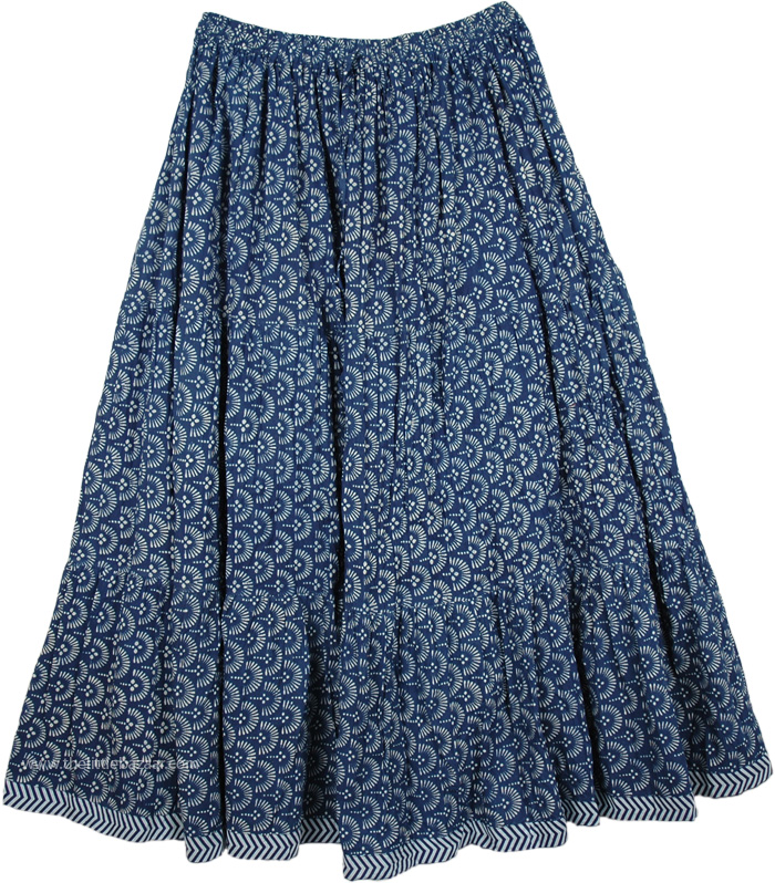 Paradise Blue Cotton Print Long Skirt