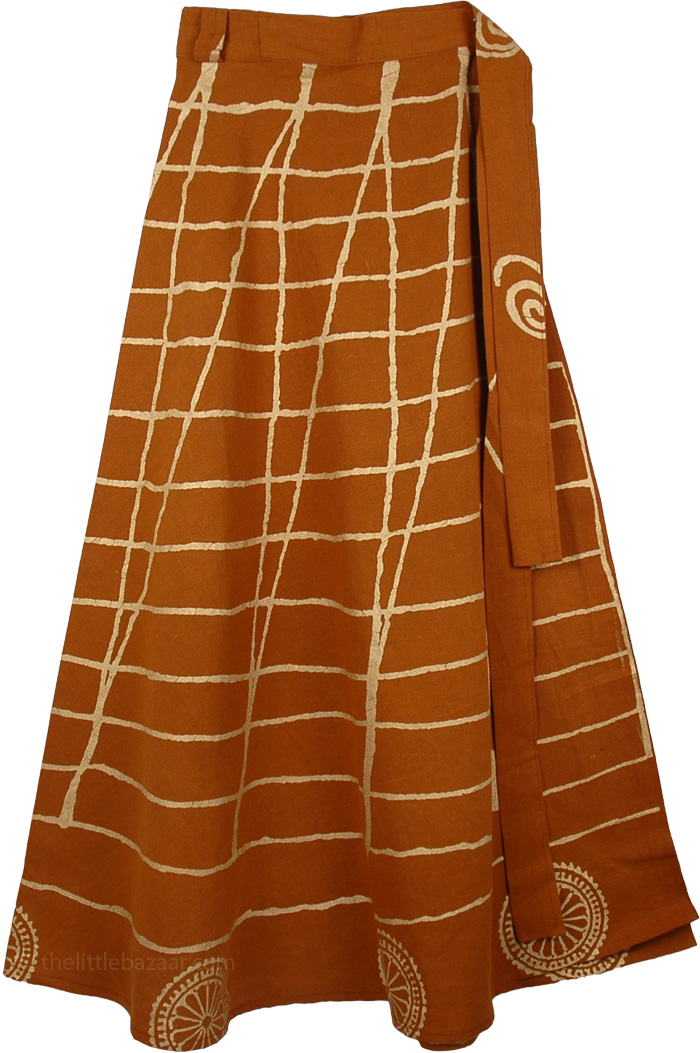 Peru Tan Golden Painted Skirt Cotton