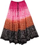 Pink and Black Ethnic Cotton Long Dance Skirt [4151]