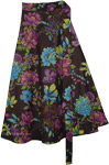 Tropical Floral Black Wrap Around Skirt