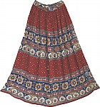 Printed Red Long Skirt with Sequins