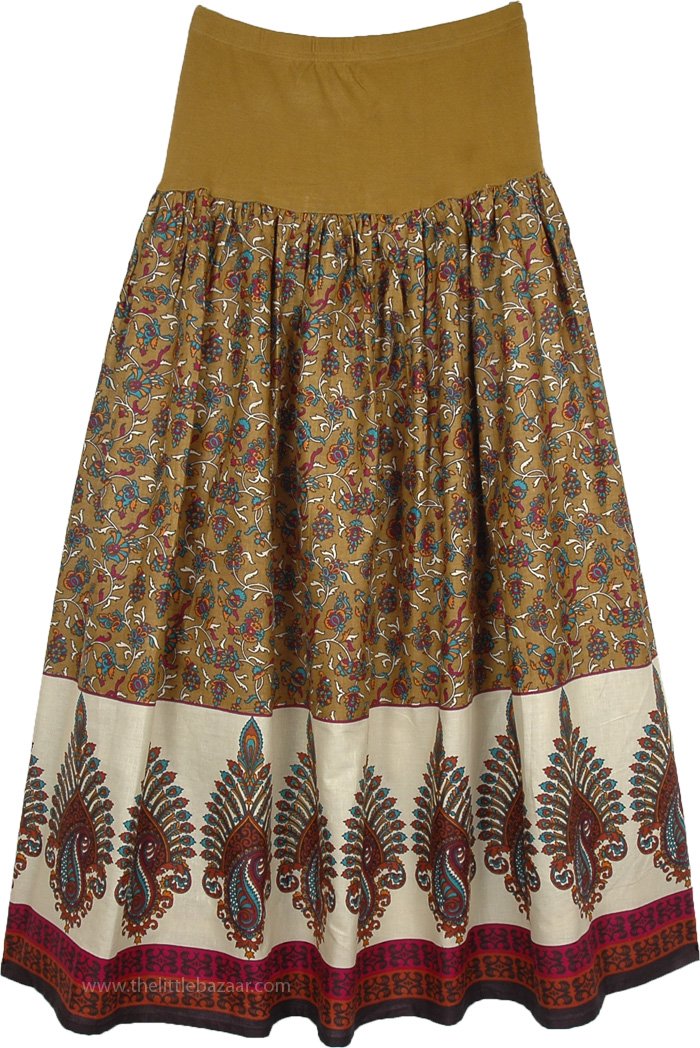 Luxor Gold Spandex Stretch Waist Cotton Summer Skirt