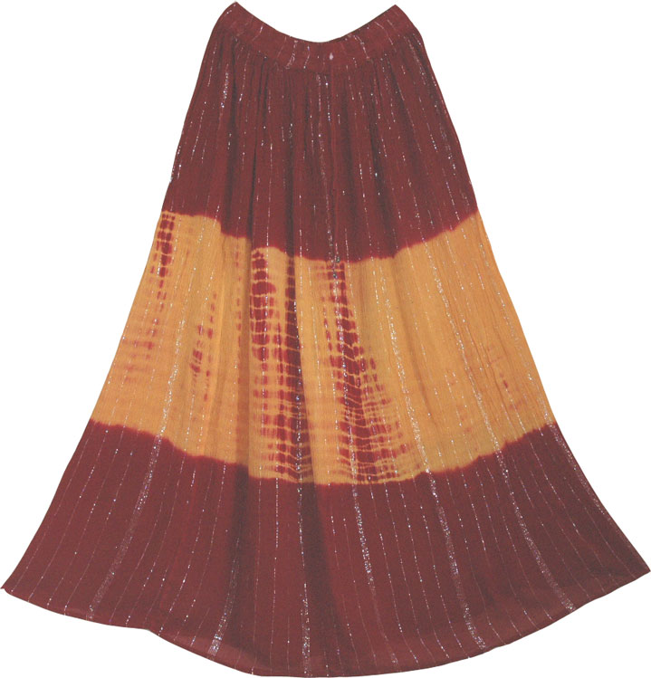 Maroon OrangeTie Dyed Ethnic Long Skirt