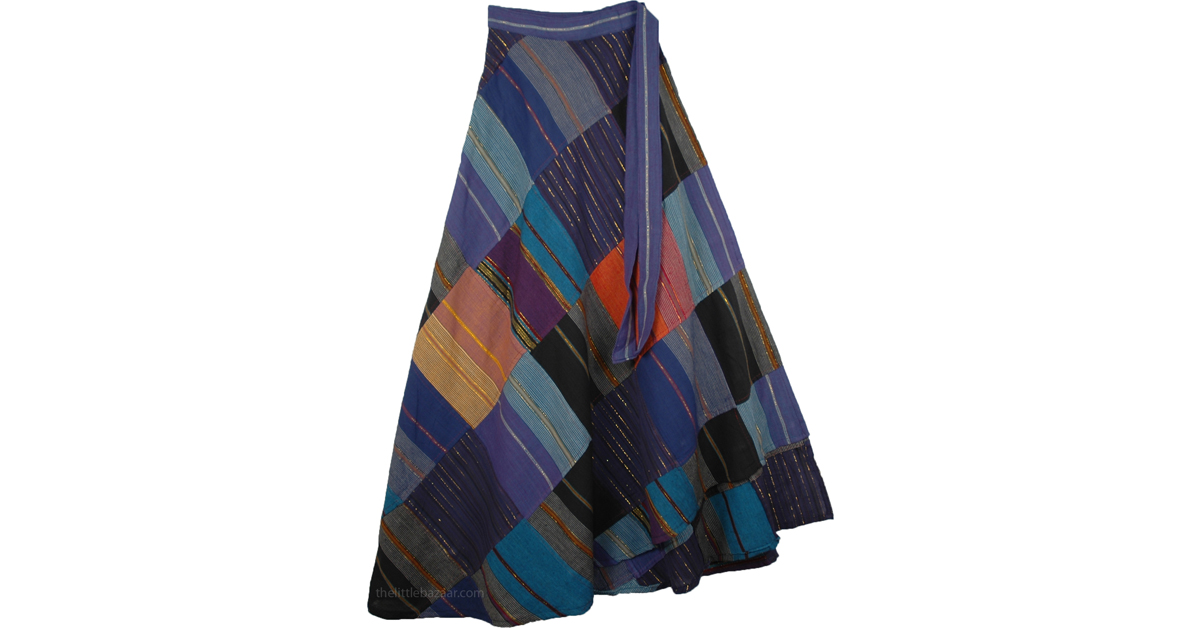 Blue Boho Sparkle Wrap Around Skirt | Blue | patchwork, Wrap-Around ...