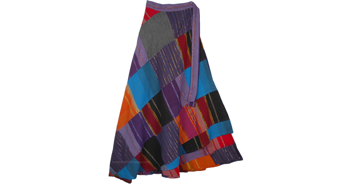 Hippie Cotton Patchwork with Tinsel Tall Skirt | Blue | patchwork, Wrap ...