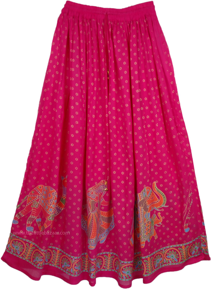 Maroon Flush Golden Long Skirt | Pink | Pink Skirt