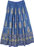 indigo Gold Paisley Print Rayon Skirt