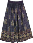 Navy Golden Paisley Print Rayon Skirt