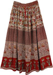 Long White Skirt with Mango Brown Botanical Design