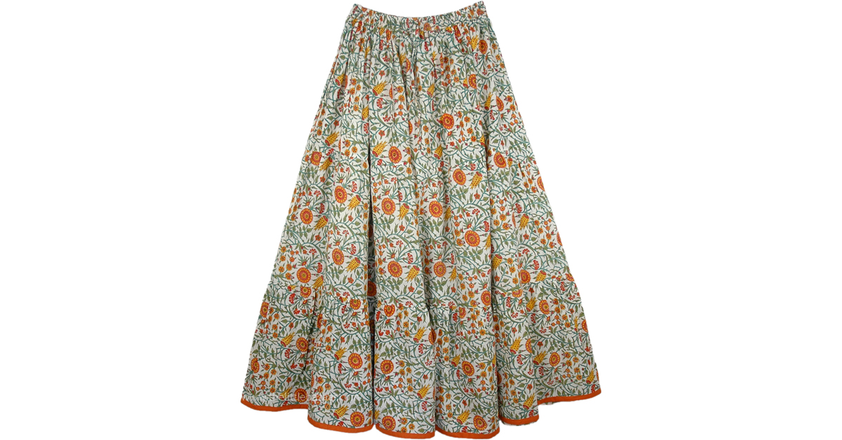 Sale:$14.99 Marigold Floral Flexible Summer Fiesta Skirt | Clearance ...