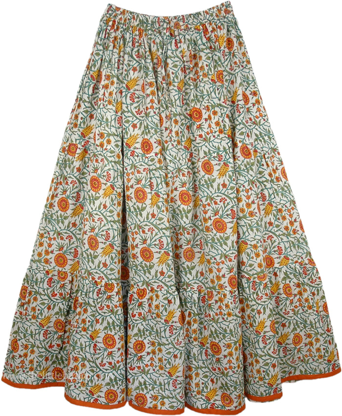 Old Bronze Womens Long Cotton Printed Skirt | Beige | Misses, Tiered ...