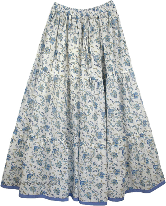 Hydrangea Blue Cotton Long Summer Skirt | Blue