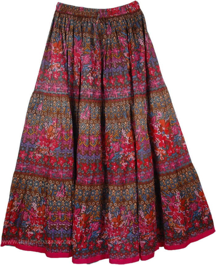 Poppy Floral Cotton Print Long Skirt