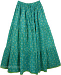 Aqua Forest Cotton Print Long Skirt