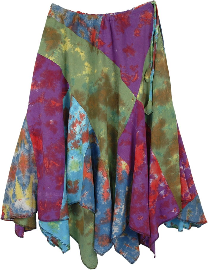Buoyant Colorful Bohemian Hanky Hem Tie Dye Skirt