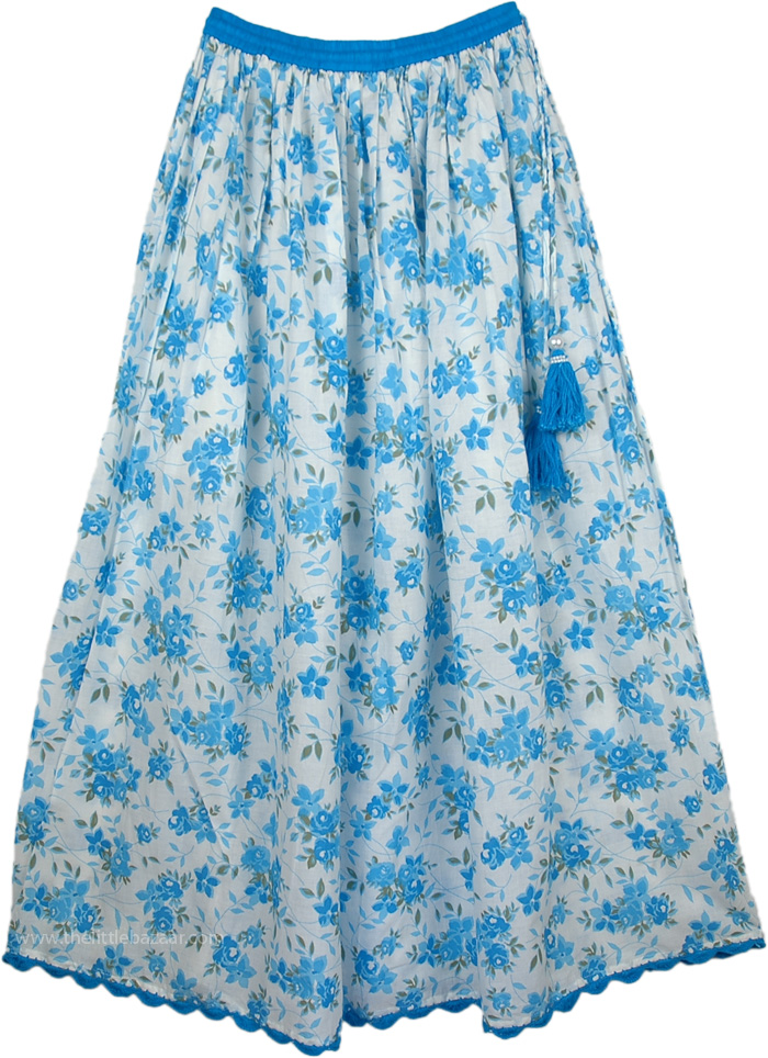 Hydrangea Blue Cotton Long Summer Skirt