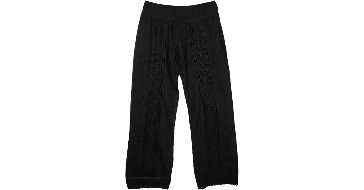 Eyelet Lace Midnight Womens Pant | Black | Split-Skirts-Pants, XL-Plus