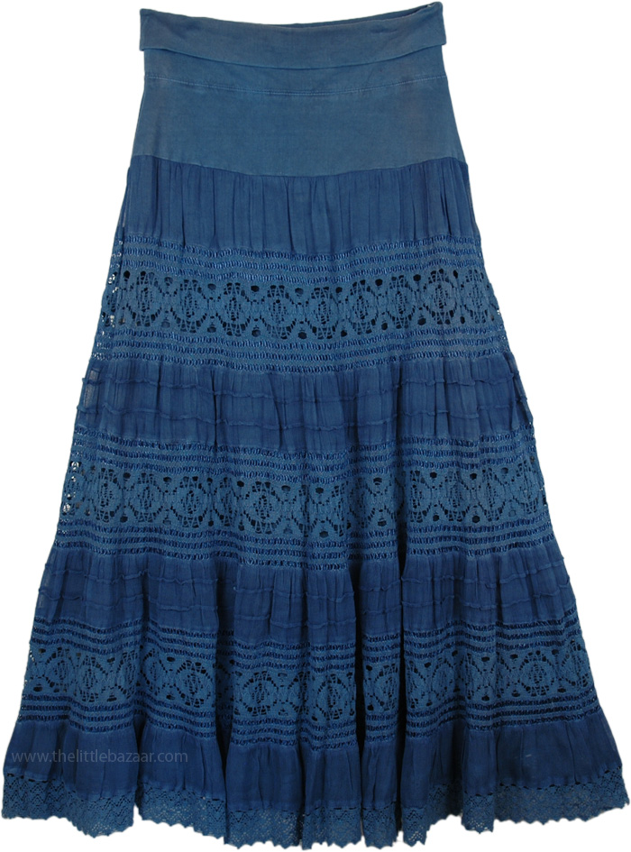 Chambray Foldover-Waist Long Skirt