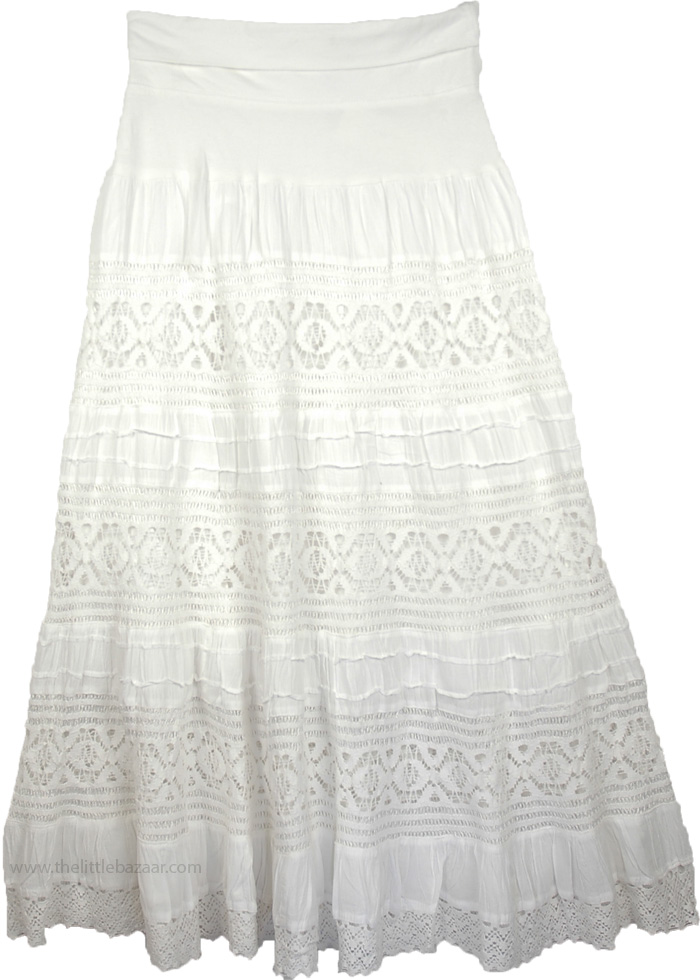 Cararra Foldover-Waist Long Skirt | White | Crochet-Clothing, XL-Plus ...